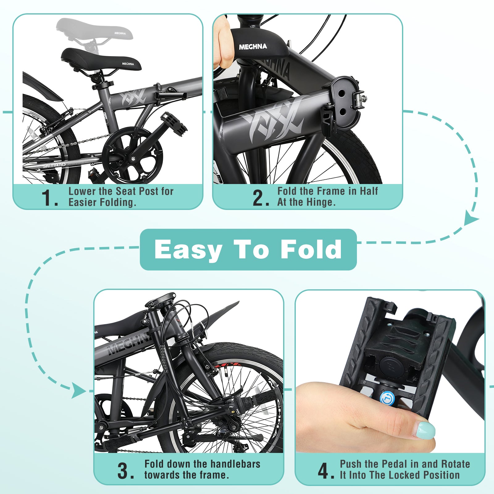 20 Inch Folding Bike for Adults with Basket, Phone Holder & Fenders, Steel Frame 6-Speed City Commuter, Dual V-Brake Portable Compact Bicycle for Men & Women