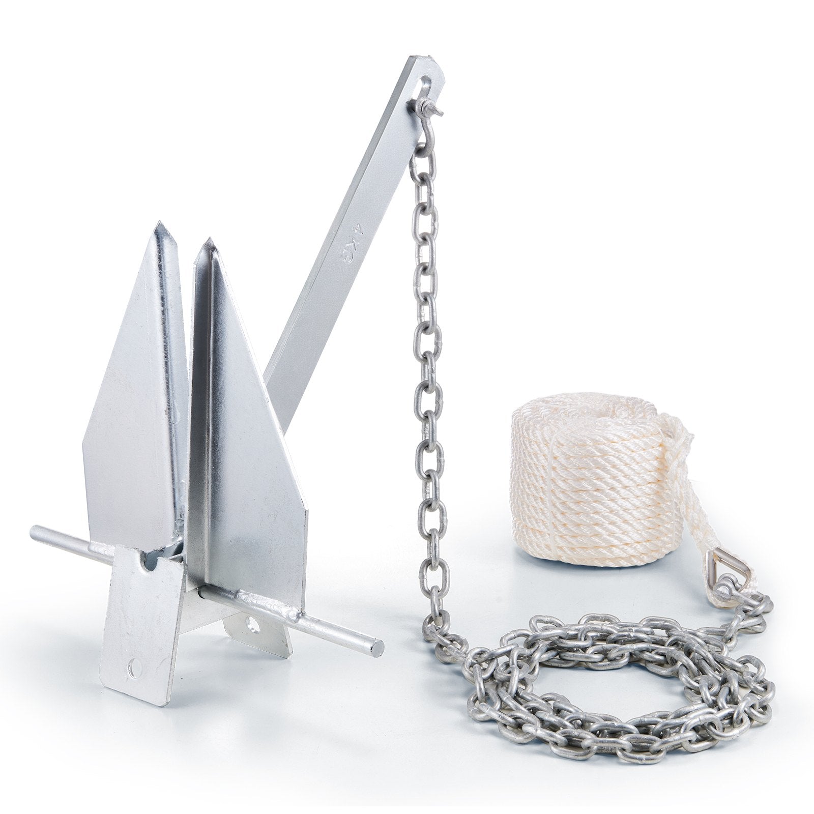 Fluke Style Anchor Kit, 8.5 LBS Hot-Dipped Galvanized Steel Fluke Anchor with 7.9' Chain, 75' Rope and Two 0.4" Shackles, Marine Boat Anchor for Small Vessels Under 18', Seas, Rivers and Shores