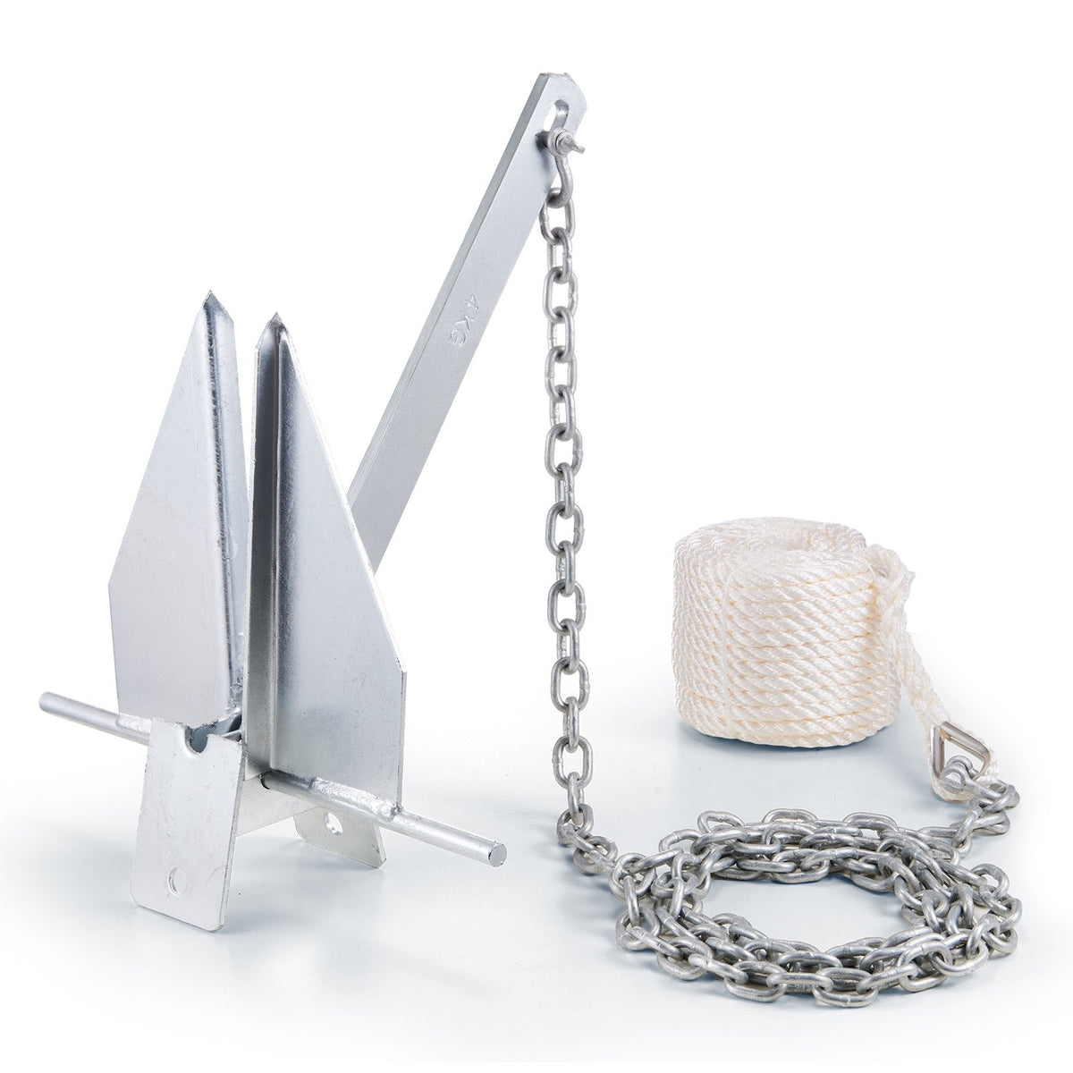 Fluke Style Anchor Kit, 8.5 LBS Hot-Dipped Galvanized Steel Fluke Anchor with 7.9' Chain, 75' Rope and Two 0.4" Shackles, Marine Boat Anchor for Small Vessels Under 18', Seas, Rivers and Shores
