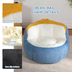 Oversized Bean Bag Chairs,Multicolor Faux Fur Couch Filled with Shredded Sponge,Large Lounger Sofa For Living Room,No Assembly Required , Blue+White+Yellow
