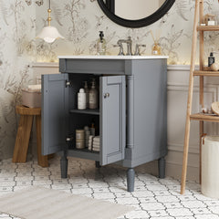 24'' Bathroom Vanity with Top Sink, 2-Tier Modern Bathroom Storage Cabinet, Single Sink Bathroom Vanity, Large Storage Shelves