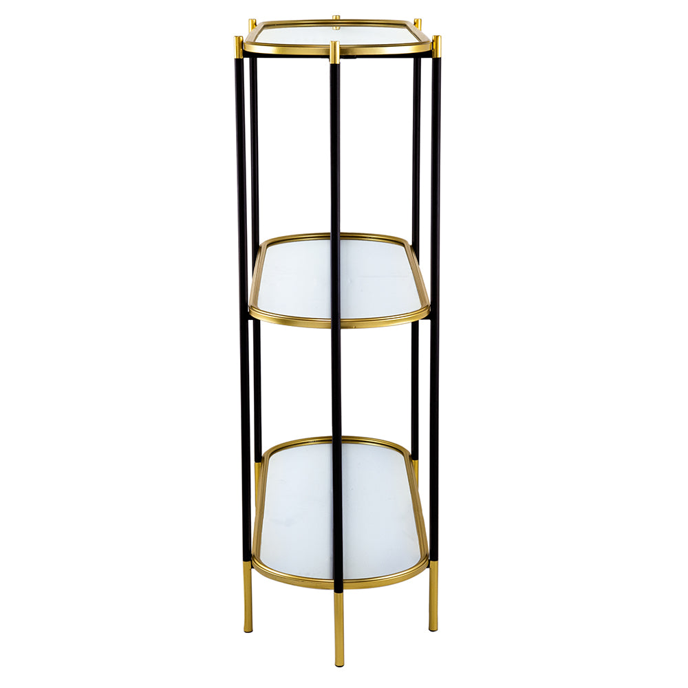 48.5x16.5x50" 3-Tier Metal Console Table, Black Gold Mirrored Shelf