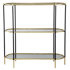 48.5x16.5x50" 3-Tier Metal Console Table, Black Gold Mirrored Shelf
