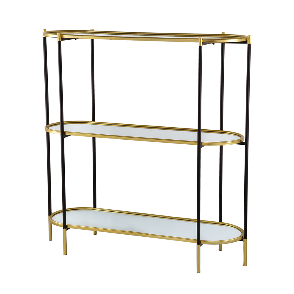 48.5x16.5x50" 3-Tier Metal Console Table, Black Gold Mirrored Shelf