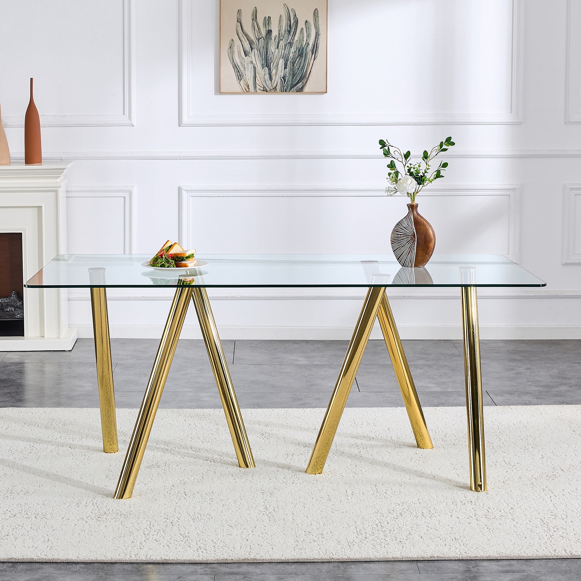 71-Inch Tempered Glass Dining Table with Sturdy Metal Legs