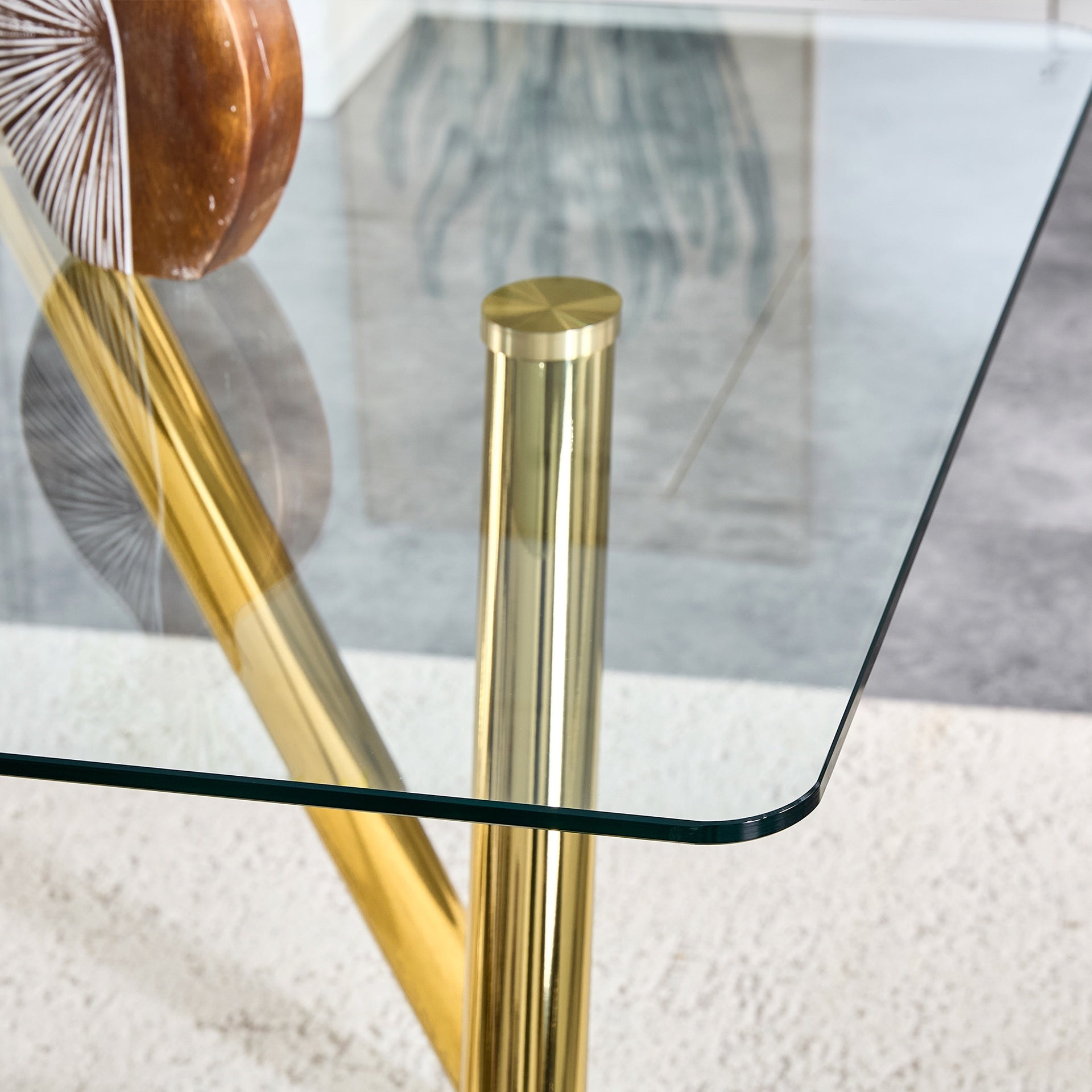 71-Inch Tempered Glass Dining Table with Sturdy Metal Legs