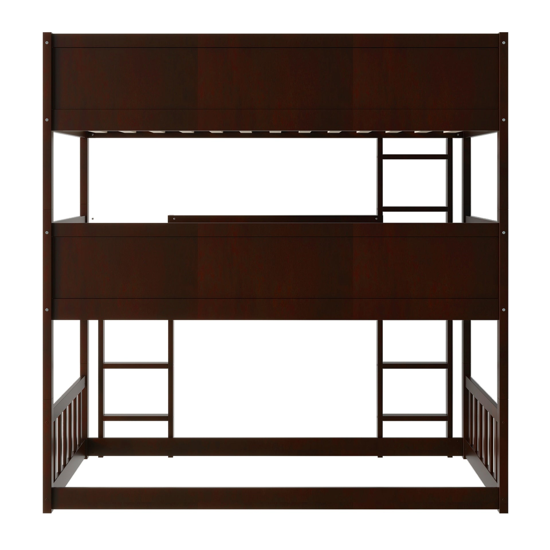 Twin Size Triple Rubber Wood Bunk Bed, with Ladders, Guardrails Detachable Bunk Bed, Twin over Twin over Twin,Espresso