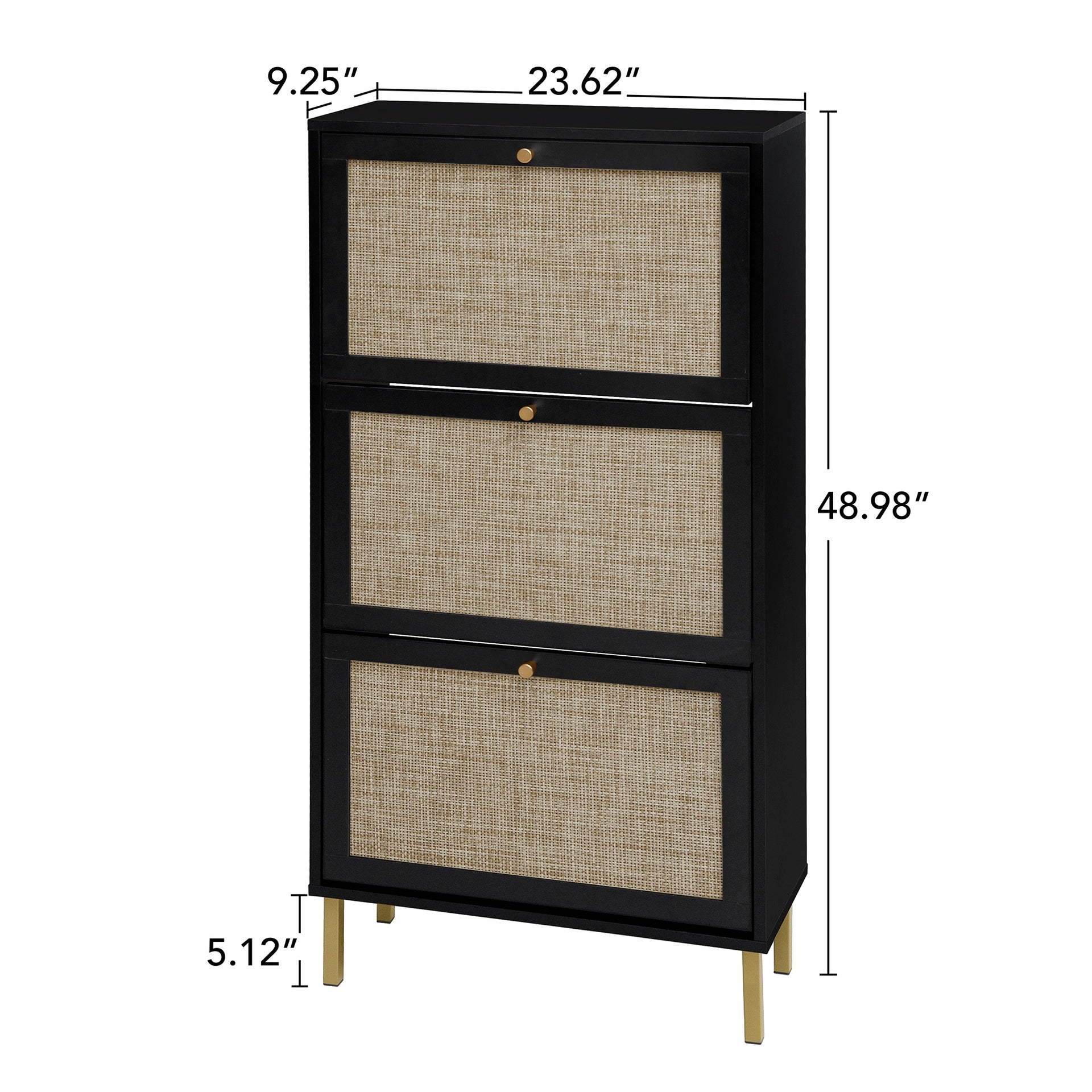 Rattan 3 Door Shoe Rack, Freestanding Modern Shoe Storage Cabinet, for Entryway