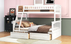 Twin over Full Bunk Bed with Drawers, Convertible Beds, White