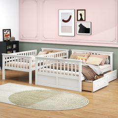 Twin over Full Bunk Bed with Drawers, Convertible Beds, White
