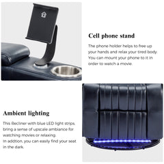 270° Power Swivel Recliner,Home Theater Seating With Hidden Arm Storage and  LED Light Strip,Cup Holder,360° Swivel Tray Table,and Cell Phone Holder,Soft Living Room Chair Blue