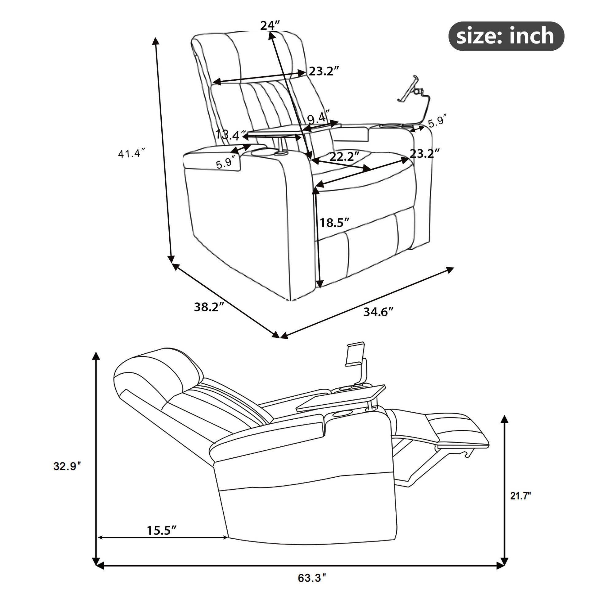 270° Power Swivel Recliner,Home Theater Seating With Hidden Arm Storage and  LED Light Strip,Cup Holder,360° Swivel Tray Table,and Cell Phone Holder,Soft Living Room Chair Blue