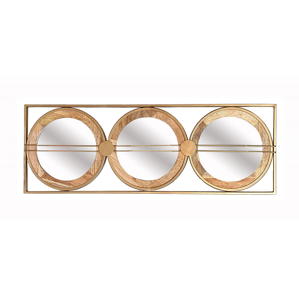 3 Mirror Piece Wall Mirror in Gold Rectangular Frame, Home Wall Decor for Bedroom Living Room, 40"x14"