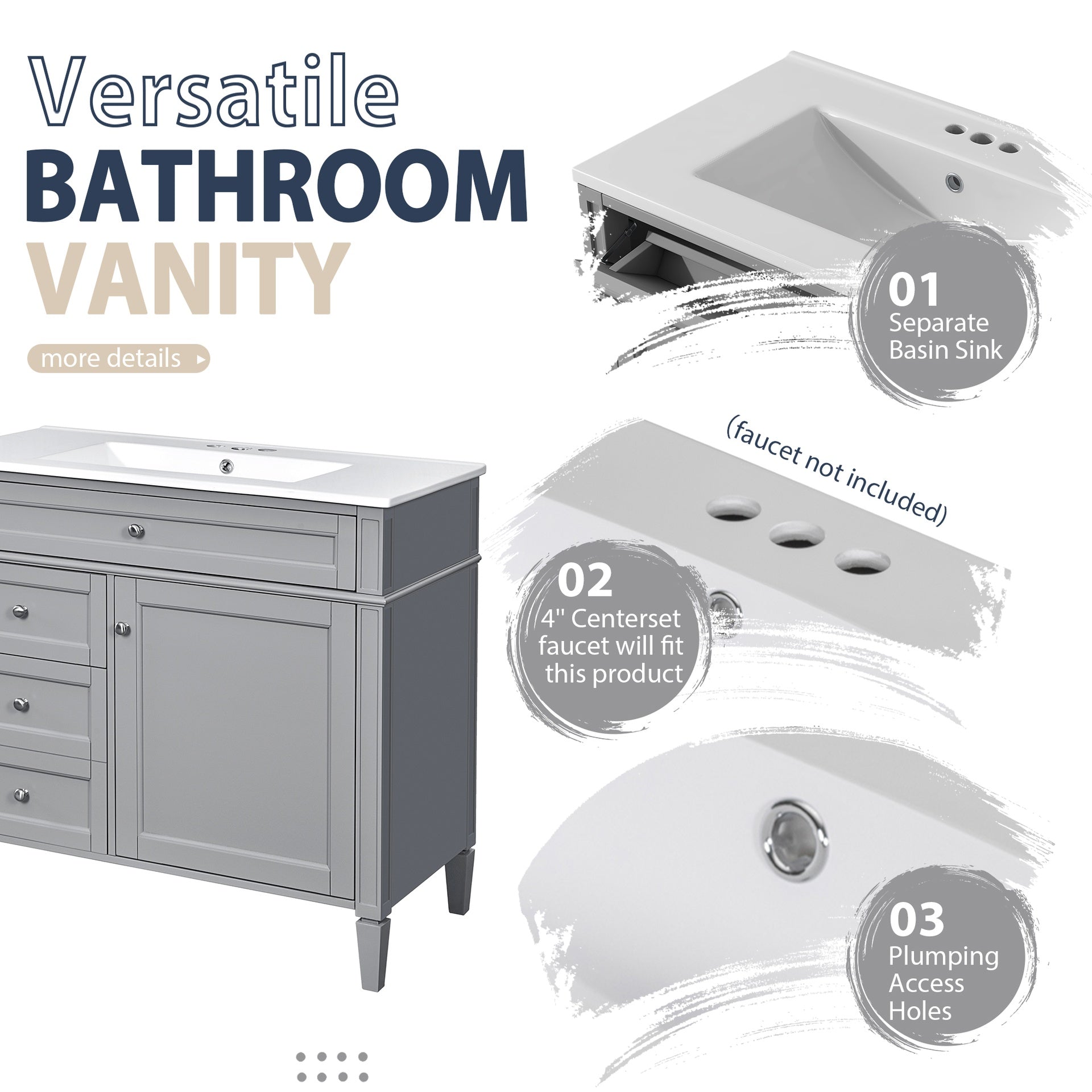36'' Bathroom Vanity with  Medicine Cabinet, Modern Bathroom Storage Cabinet with 2 Soft Closing Doors and 4 Drawers, Single Sink Bathroom Vanity