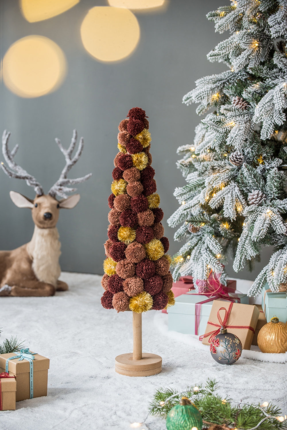 8.7x8.7x31.5" Tall Tree Christmas Table Decor, Coffee Multi