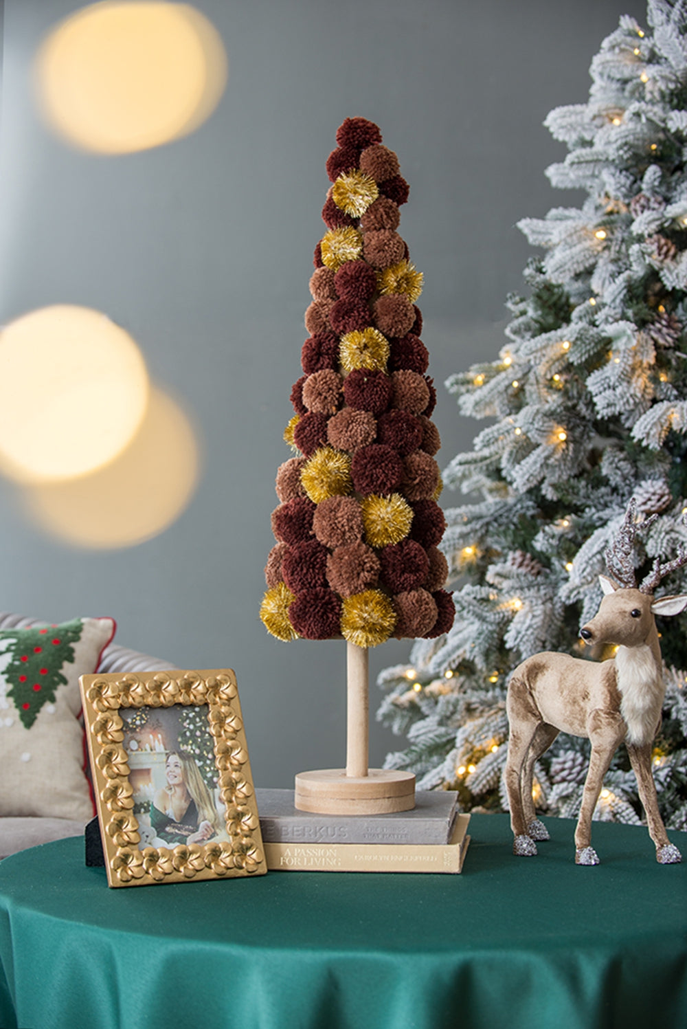 8.7x8.7x31.5" Tall Tree Christmas Table Decor, Coffee Multi