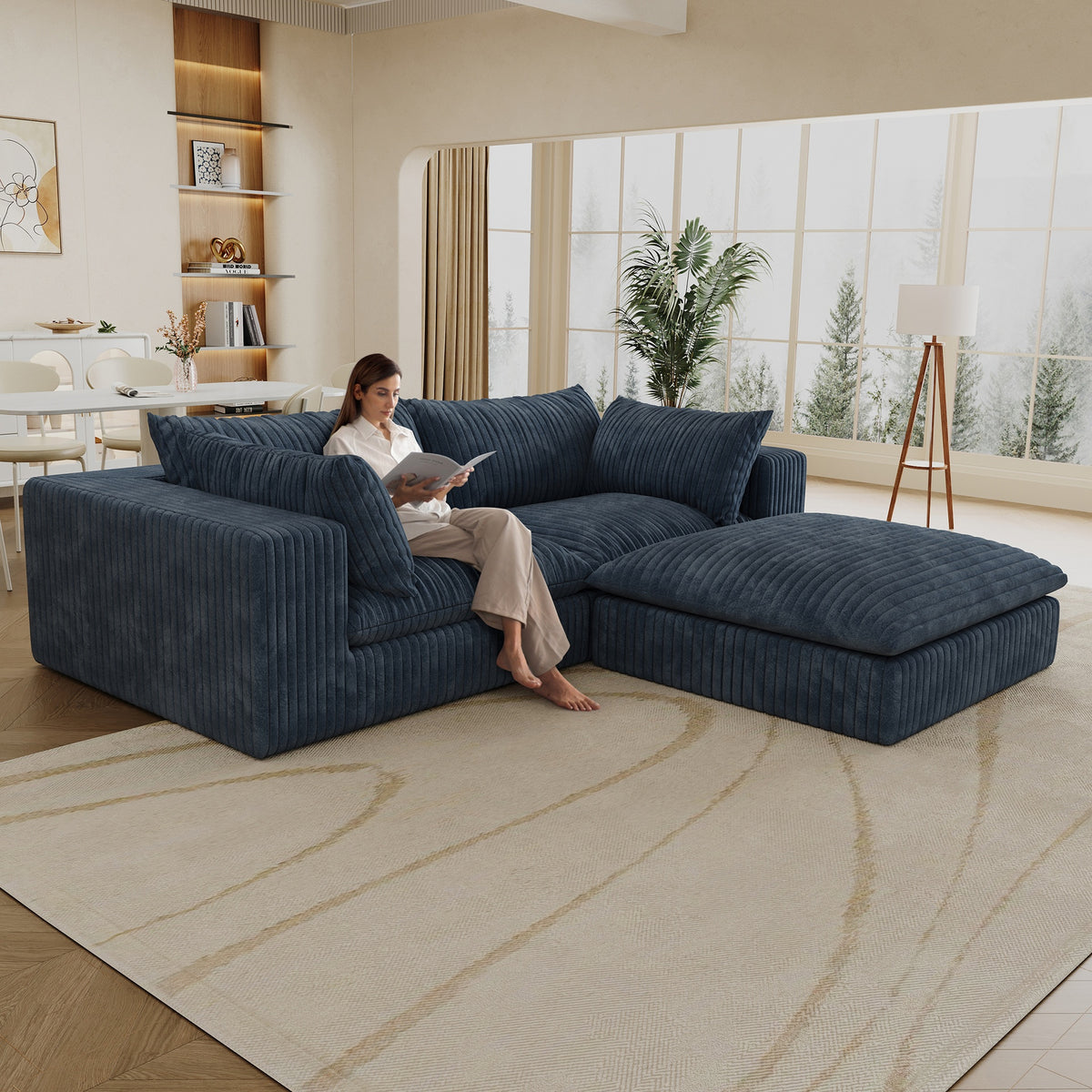 39.8" Cloud Sofa,Corduroy Fabric,Deep Seat Couches,Double-layer design,Removable  Cushion,No Assembly, DIY Combination for Living room, Bedroom,Conference room ,Apartment,Blue