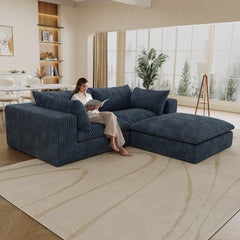 39.8" Cloud Sofa,Corduroy Fabric,Deep Seat Couches,Double-layer design,Removable  Cushion,No Assembly, DIY Combination for Living room, Bedroom,Conference room ,Apartment,Blue