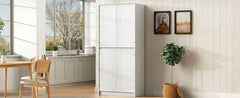 K&K 72" Tall Farmhouse Kitchen Pantry Cabinet with 8 Door Shelves, Curved Design Storage Cabinet with 3 Adjustable Shelves, Hidden Drawer, Versatile Cupboard for Kitchen, Dining & Bathroom, White