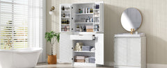 K&K 72" Tall Farmhouse Kitchen Pantry Cabinet with 8 Door Shelves, Curved Design Storage Cabinet with 3 Adjustable Shelves, Hidden Drawer, Versatile Cupboard for Kitchen, Dining & Bathroom, White
