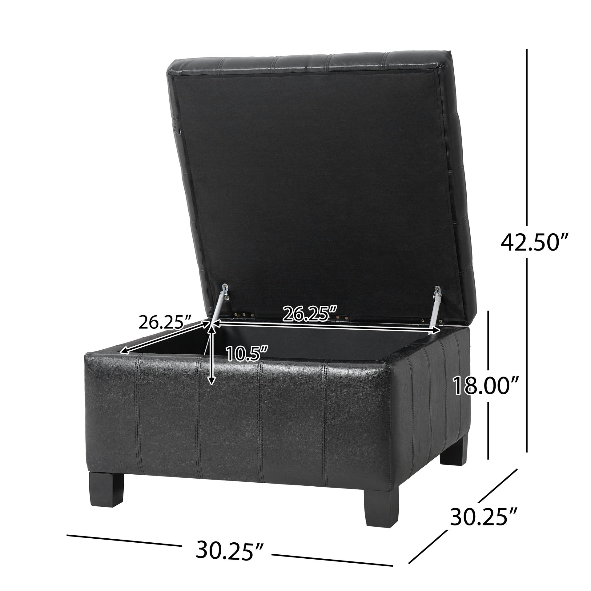Black PU Storage Ottoman with Rubber Wood Legs, 30.25'' Square Tufted Indoor Ottoman with Lift-Top Storage for Living Room, Bedroom & Entryway,300lbs Weight Capacity