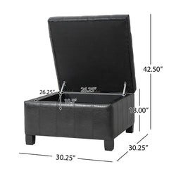 Black PU Storage Ottoman with Rubber Wood Legs, 30.25'' Square Tufted Indoor Ottoman with Lift-Top Storage for Living Room, Bedroom & Entryway,300lbs Weight Capacity