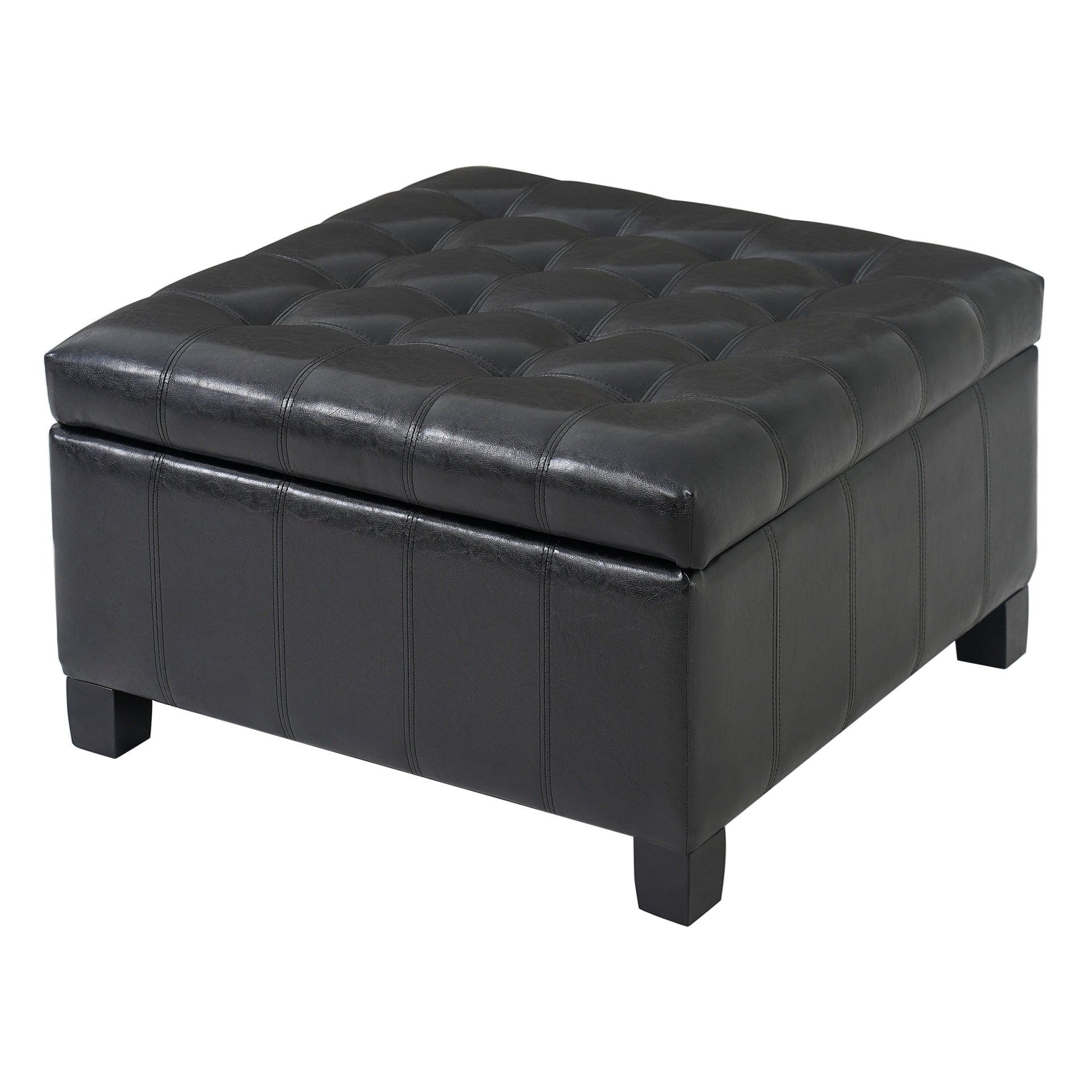 Black PU Storage Ottoman with Rubber Wood Legs, 30.25'' Square Tufted Indoor Ottoman with Lift-Top Storage for Living Room, Bedroom & Entryway,300lbs Weight Capacity