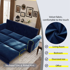 Chesterfield Sofa,93.7" King Pull Out Sofa Bed, 3-in-1 Velvet Convertible Sleeper Sofa with Nailhead Trim & Rolled Arm,Multi-Functional Sofa Bed for Living Room,Bedroom,Apartment,Office, Office, Blue