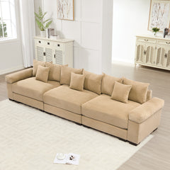 130" Oversized Cloud Modular Sectional Couch,Premium Corduroy 3-Seater Sofa Extra-Thick Armrests Good Resilience Cushion Ergonomic Design,Easy Assembly Suitable For Living Rooms Studies,Camel