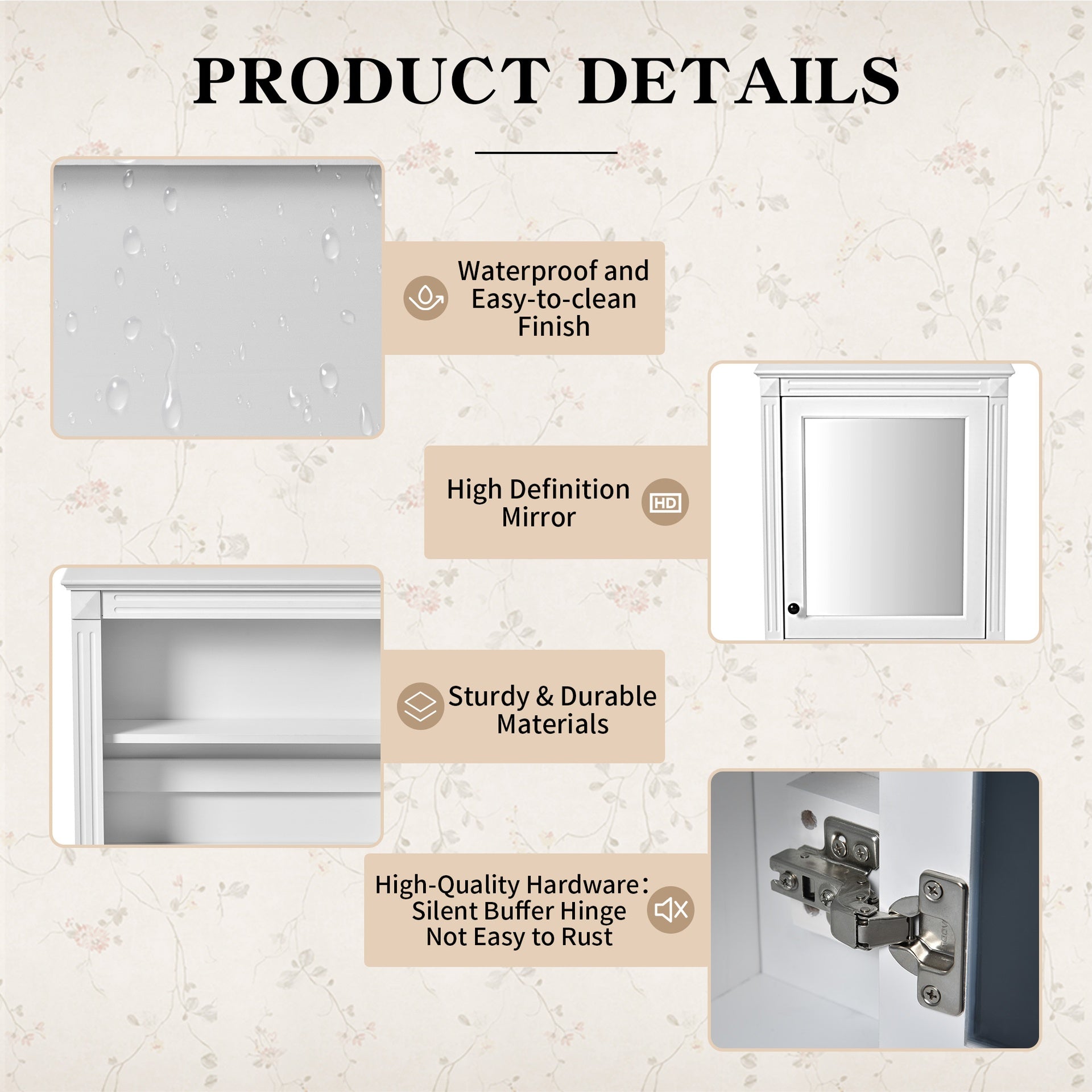 24'' x 27'' Wall Mounted Bathroom Storage Cabinet with Mirror, Medicine Cabinet with Height Adjustable Shelf, Over the Toilet Space Saver Cabinet