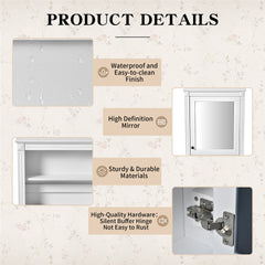 24'' x 27'' Wall Mounted Bathroom Storage Cabinet with Mirror, Medicine Cabinet with Height Adjustable Shelf, Over the Toilet Space Saver Cabinet