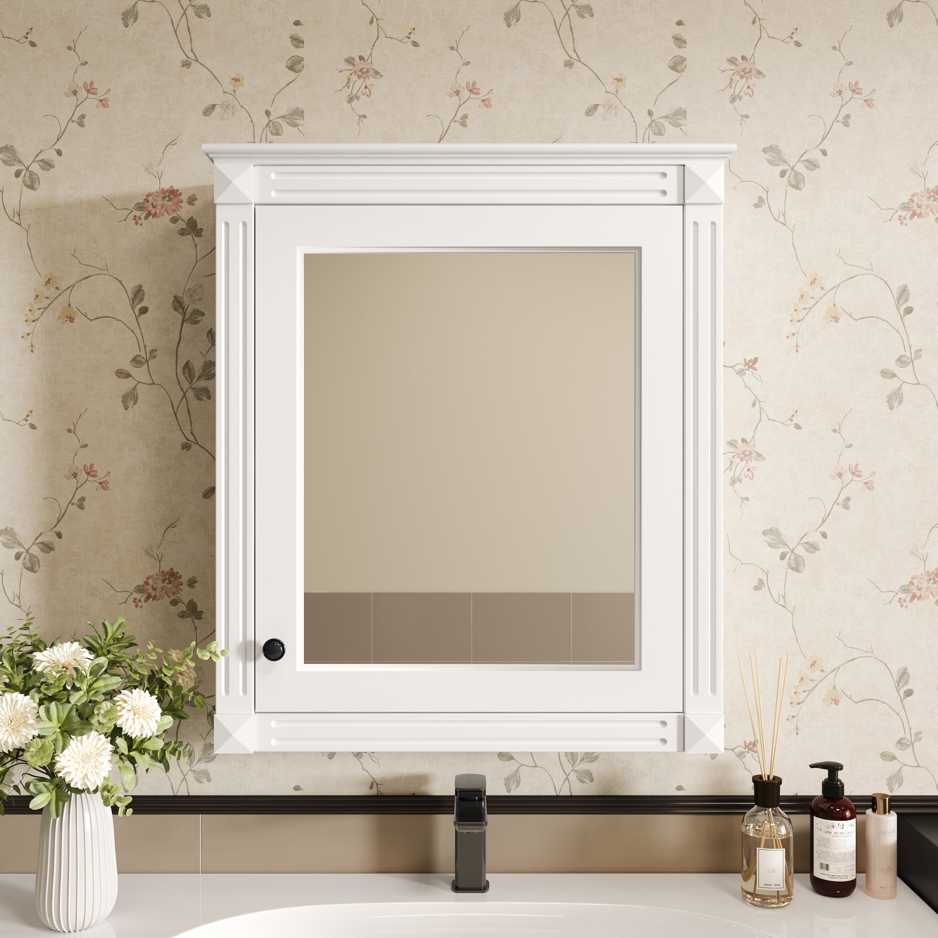 24'' x 27'' Wall Mounted Bathroom Storage Cabinet with Mirror, Medicine Cabinet with Height Adjustable Shelf, Over the Toilet Space Saver Cabinet