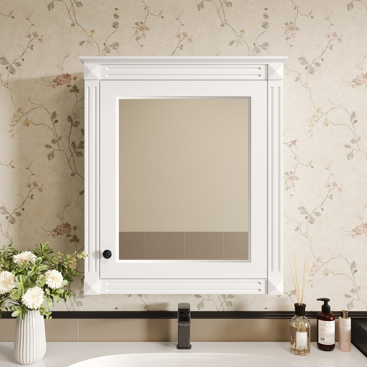 24'' x 27'' Wall Mounted Bathroom Storage Cabinet with Mirror, Medicine Cabinet with Height Adjustable Shelf, Over the Toilet Space Saver Cabinet