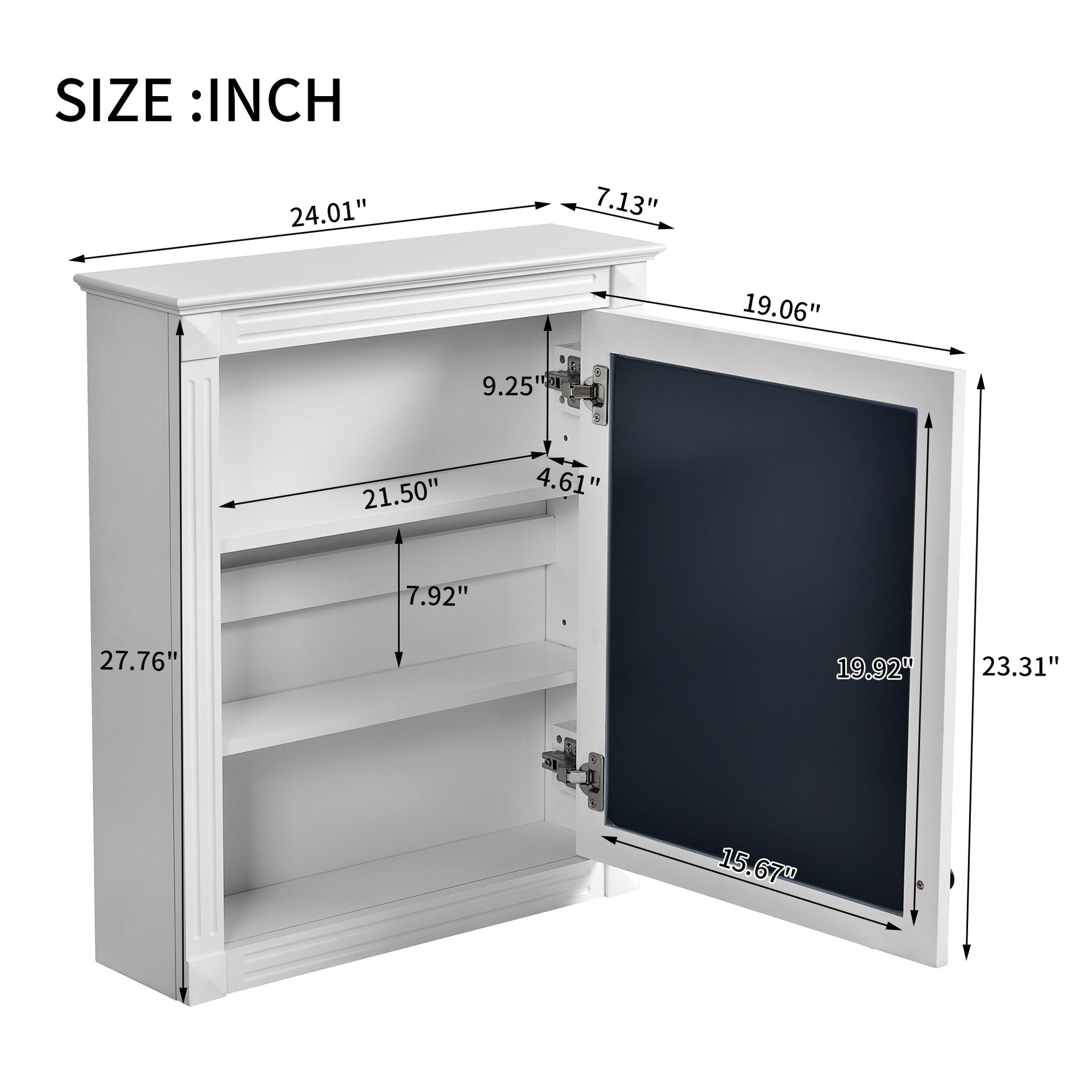 24'' x 27'' Wall Mounted Bathroom Storage Cabinet with Mirror, Medicine Cabinet with Height Adjustable Shelf, Over the Toilet Space Saver Cabinet