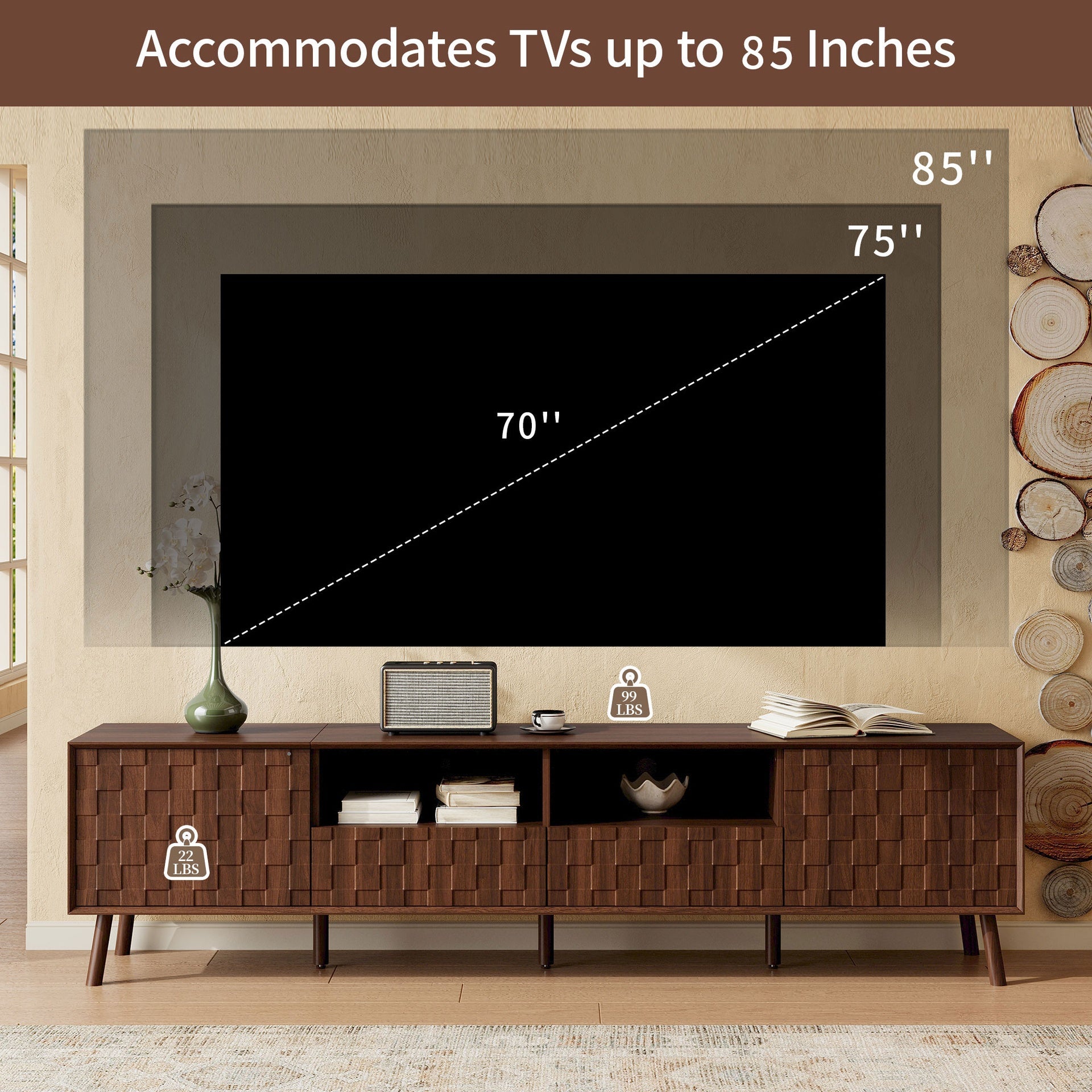 78inch Modern TV Stand for TVs up to 85 inches for Living Room, Entertainment Center with Solid Wood Legs, Drawers and Cable Management