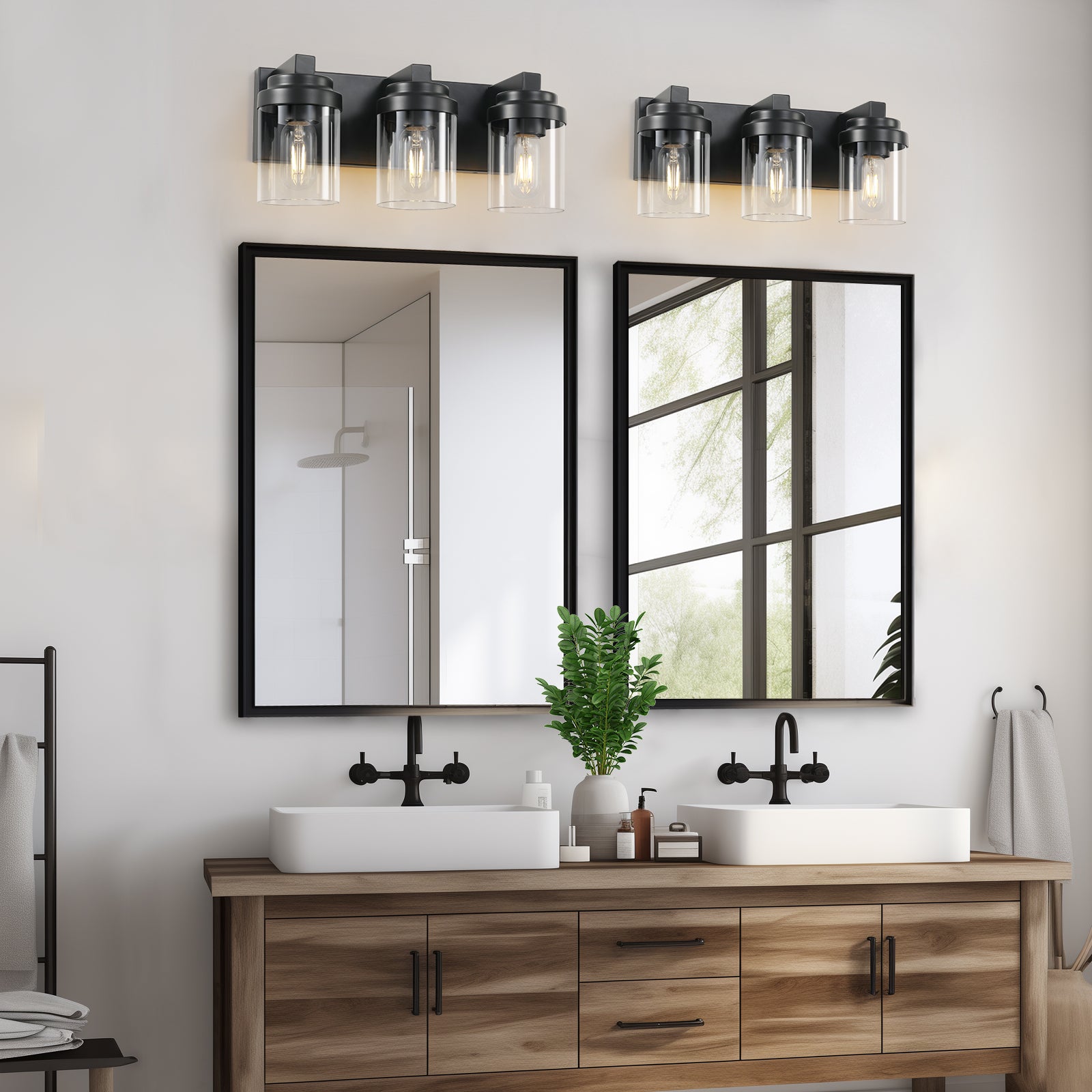 3 Light Bathroom Vanity Light, Matte Black Bathroom Light Fixtures with Clear Glass Shade, Vanity Light Fixtures Over Mirror for Bedroom Living Room(Bulb not included)