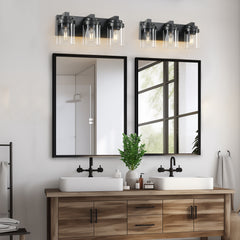 3 Light Bathroom Vanity Light, Matte Black Bathroom Light Fixtures with Clear Glass Shade, Vanity Light Fixtures Over Mirror for Bedroom Living Room(Bulb not included)