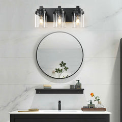 3 Light Bathroom Vanity Light, Matte Black Bathroom Light Fixtures with Clear Glass Shade, Vanity Light Fixtures Over Mirror for Bedroom Living Room(Bulb not included)