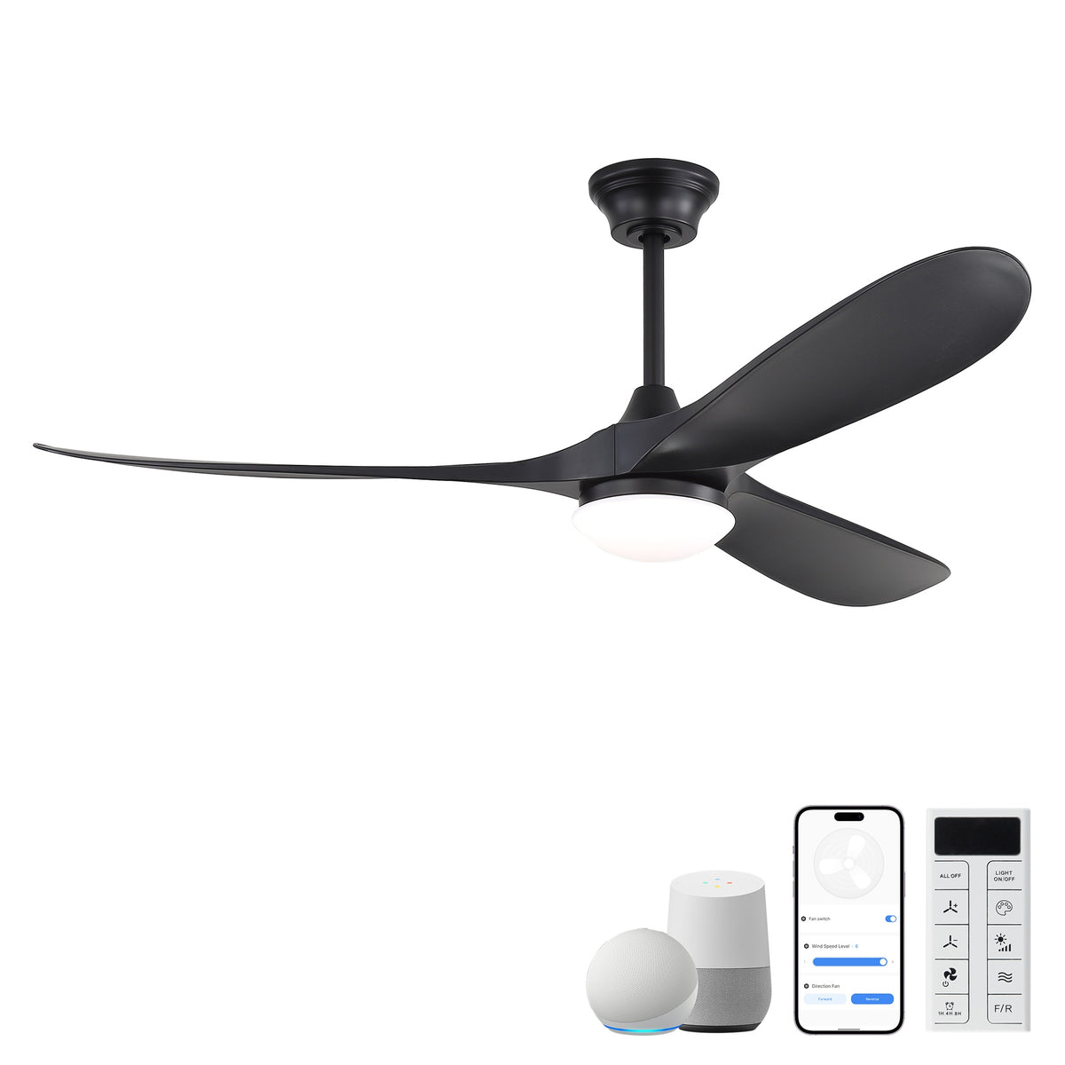 60 Inch Smart Ceiling Fan with Lights 2 Downrods, 3 ABS Fan Blades, Reversible Quiet Dc Motor For Indoor Bedroom Farmhouse