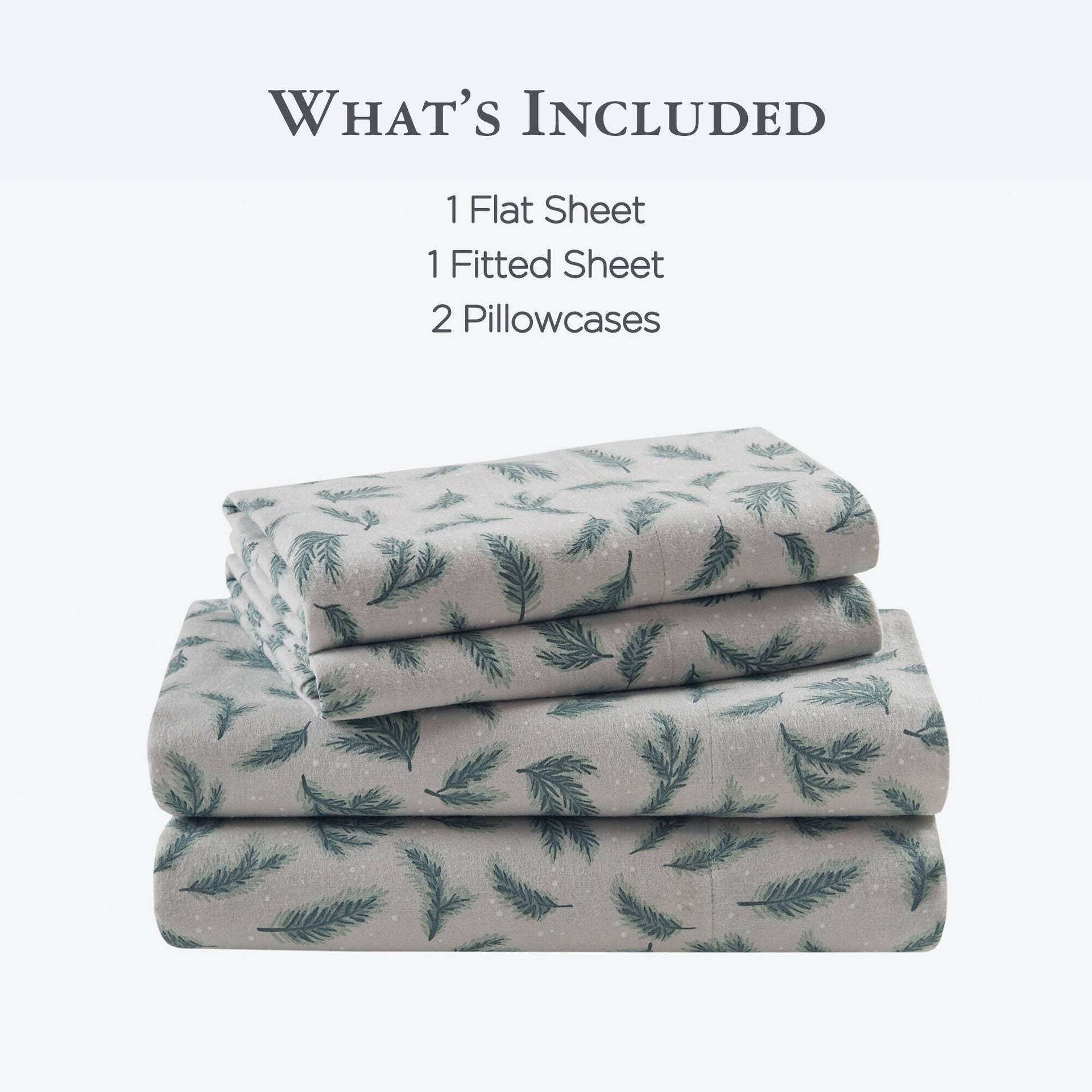 4 Pieces King 100% Cotton Flannel Printed Sheet Set,Pine Branches