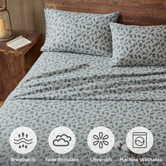 4 Pieces King 100% Cotton Flannel Printed Sheet Set,Pine Branches