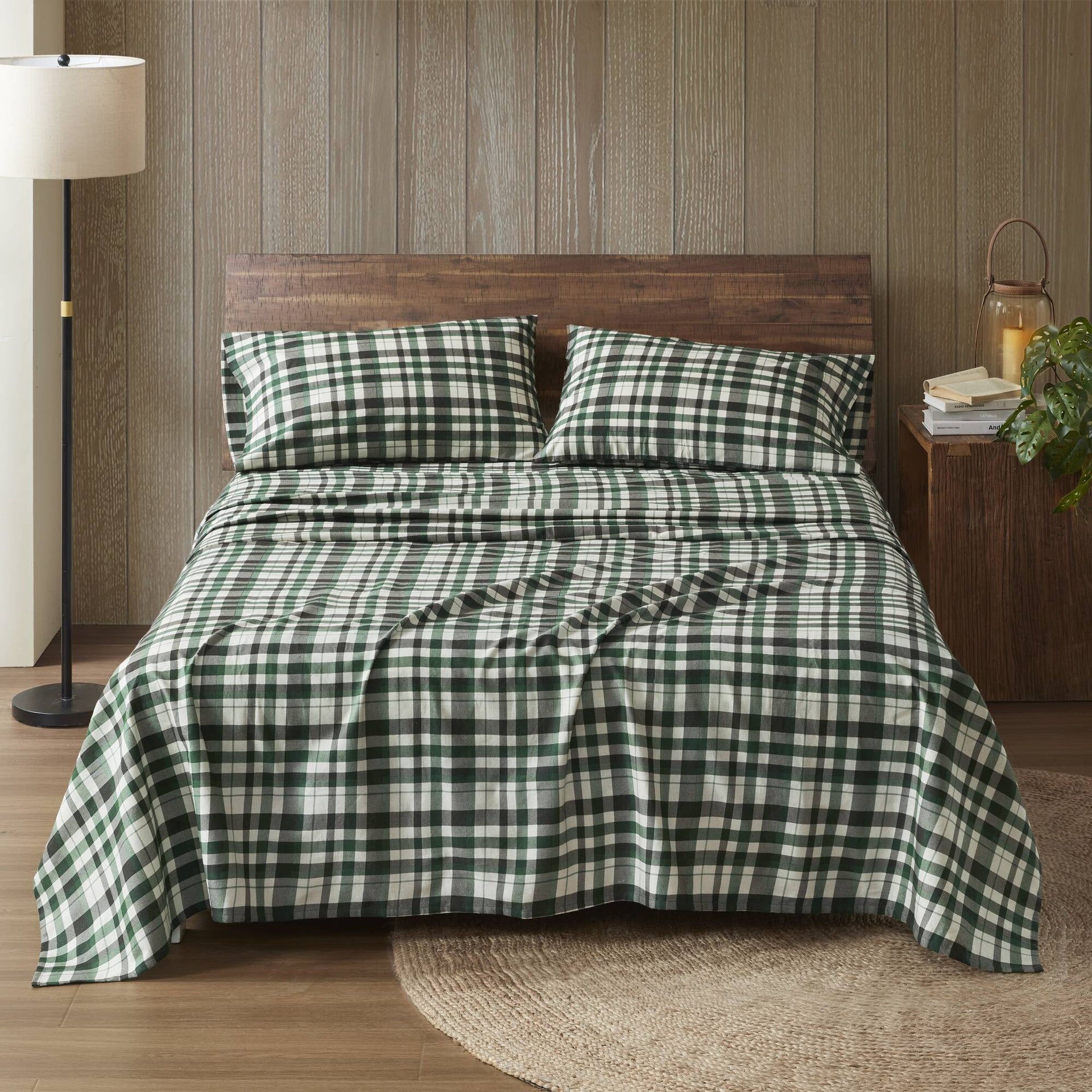 4 Pieces Cal King 100% Cotton Flannel Printed Sheet Set,Finton