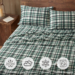 4 Pieces Cal King 100% Cotton Flannel Printed Sheet Set,Finton