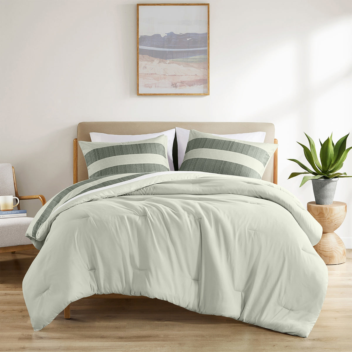 3-Piece King/Cal King Stripe Textured Print Comforter Set,Sage