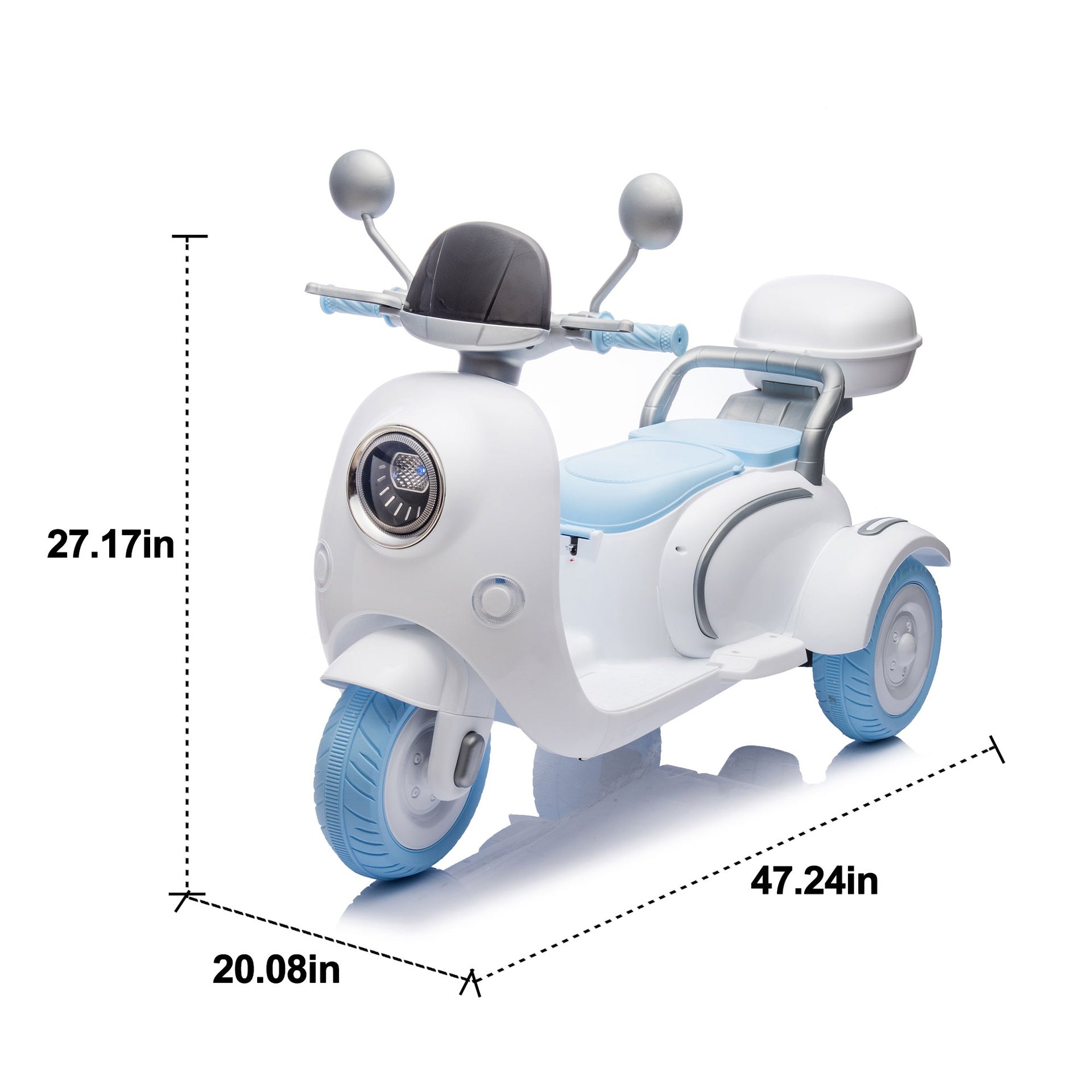 12V Two motors Kids Ride On Level Up Two-seater  Electric Motorcycle,Three-wheel Toy w/Music,Bluetooth,USB,Backseat flip adult seat,Portable Storage Hooks&Oversized  Trunk,LED Headlight  For Kids 3-6.
