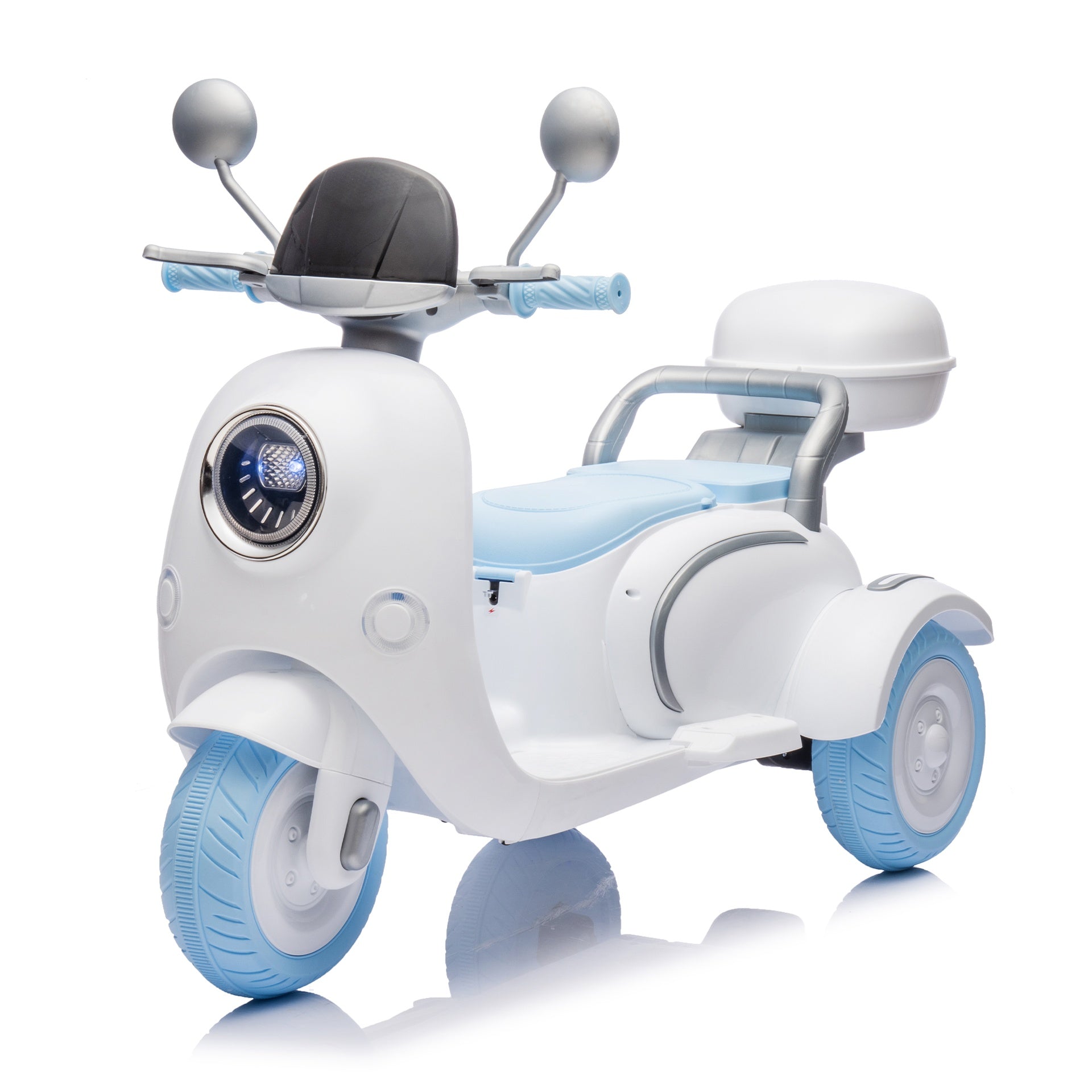 12V Two motors Kids Ride On Level Up Two-seater  Electric Motorcycle,Three-wheel Toy w/Music,Bluetooth,USB,Backseat flip adult seat,Portable Storage Hooks&Oversized  Trunk,LED Headlight  For Kids 3-6.