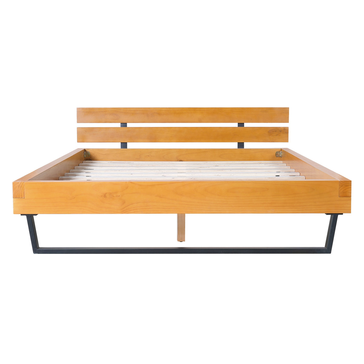 PINE WOOD BED FRAME QUEEN SIZE,NATURAL & BLACK COLOR