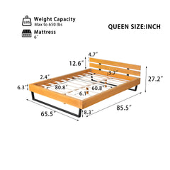 PINE WOOD BED FRAME QUEEN SIZE,NATURAL & BLACK COLOR