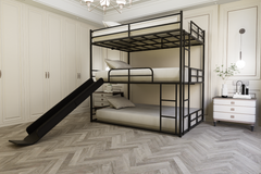 Metal Full Size Loft Bed with Slide and Ladder,  Black