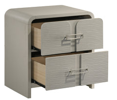 Aria Modern 2-Drawer Nightstand with Textured Front, Metal handles and Ball Bearing Glide System in Beige